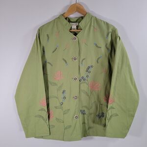 CEDAR CANYON Embroidered Jacket Size M Lime Green Boxy Oversized Floral
